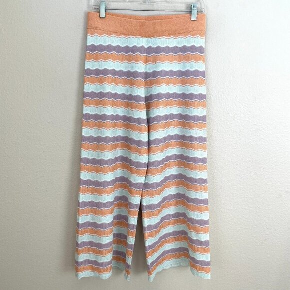 Alice + Olivia Womens Medium Basil Knit Striped Wide leg Multi Color Crop Pants - Picture 2 of 8